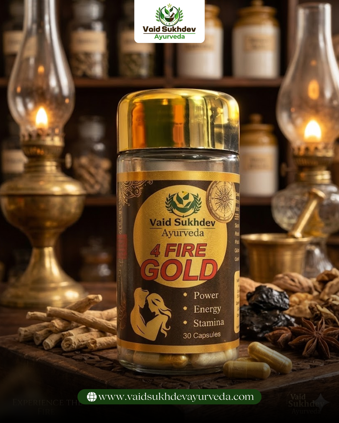 4 Fire Gold Capsules – Power, Energy & Stamina Booster | Ayurvedic Formula by Vaid Sukhdev