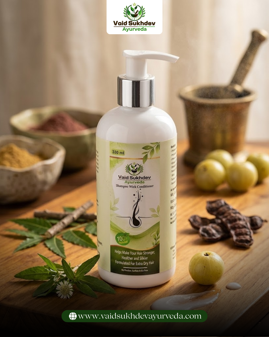Vaid Sukhdev Ayurvedic Shampoo with Conditioner – Deep Nourishing, Anti-Dryness Hair Cleanser (330 ml)