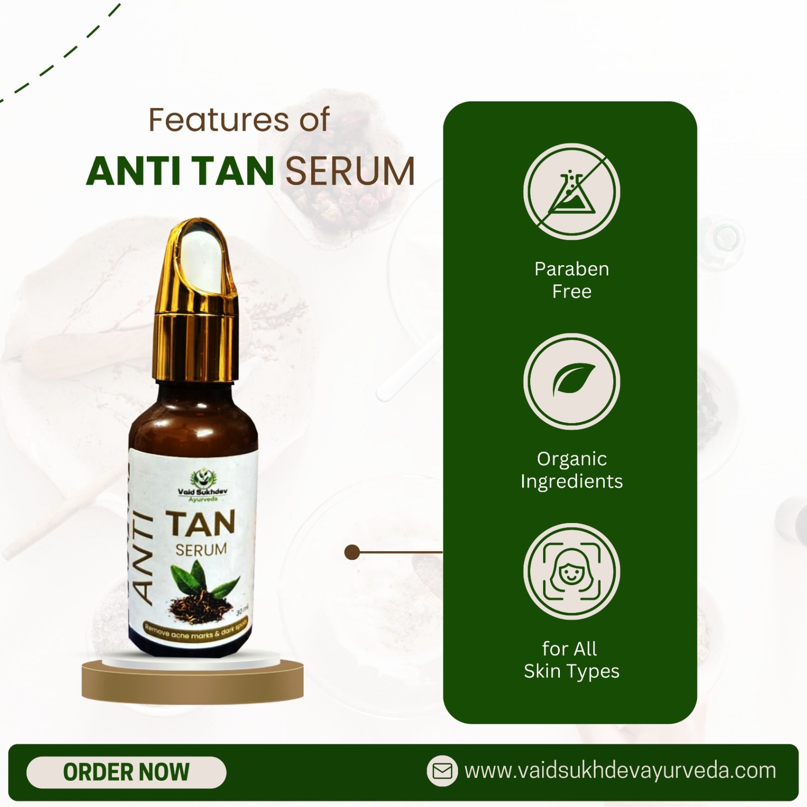 Vaid Sukhdev Ayurveda Anti Tan Serum – Natural Skin Brightening