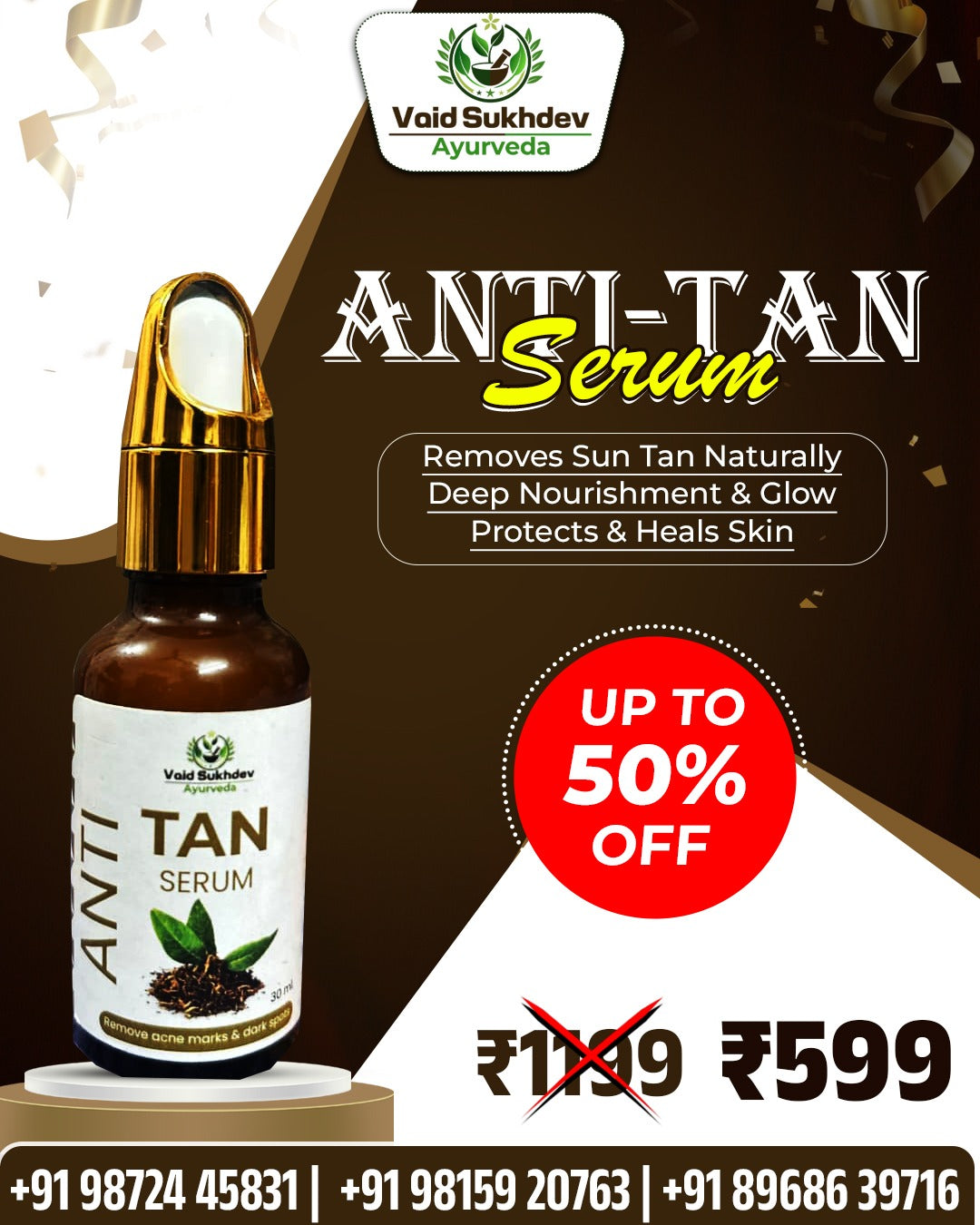 Vaid Sukhdev Ayurveda Anti Tan Serum – Natural Skin Brightening