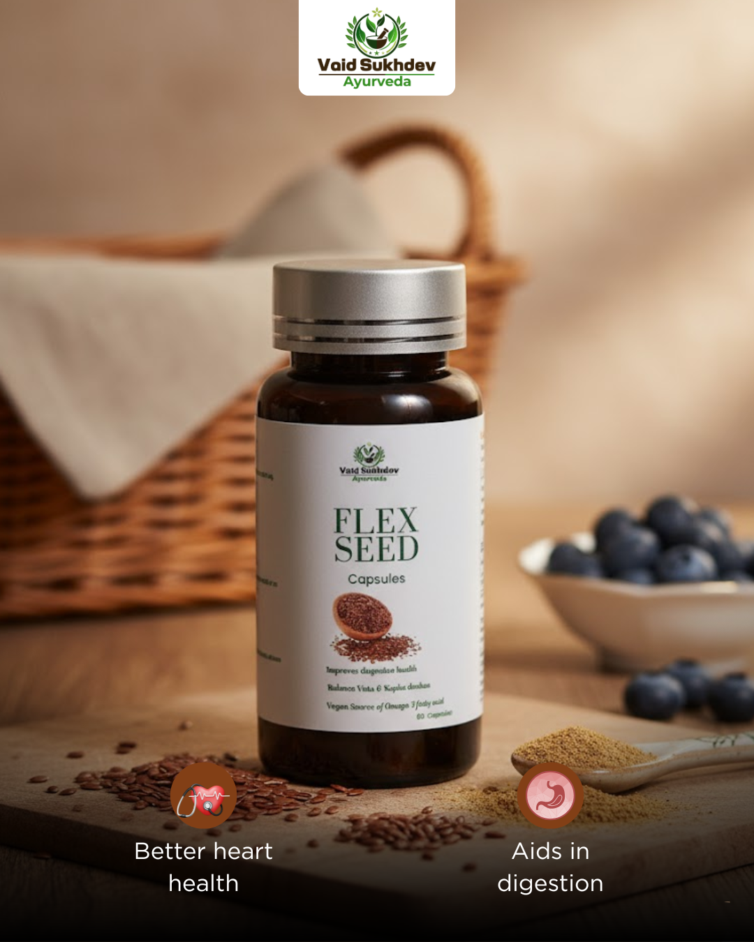 Vaid Sukhdev Ayurveda Flax Seed Capsules – For Heart & Digestive Health