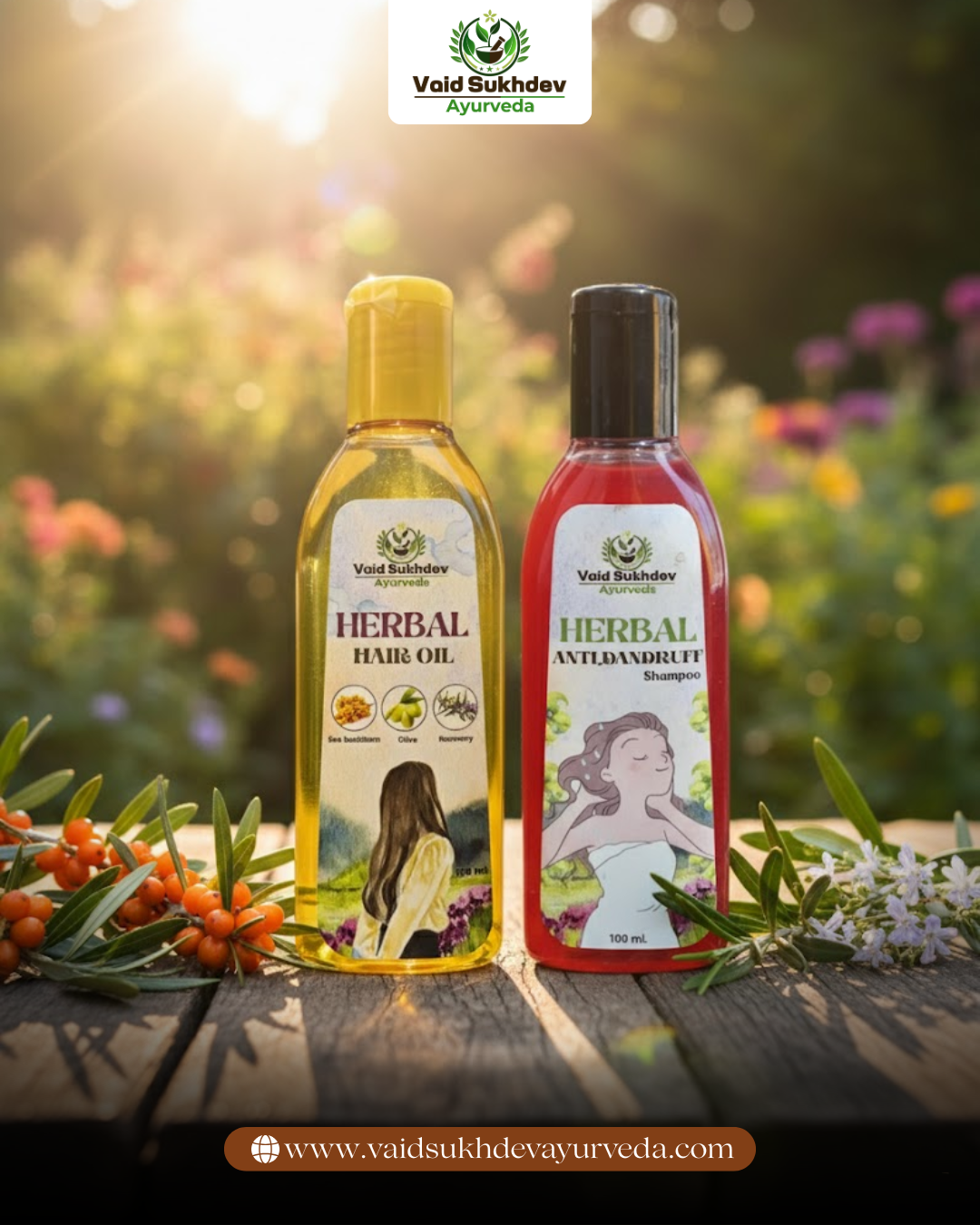 Vaid Sukhdev Ayurveda – Herbal Hair Oil & Anti-Dandruff Shampoo Combo