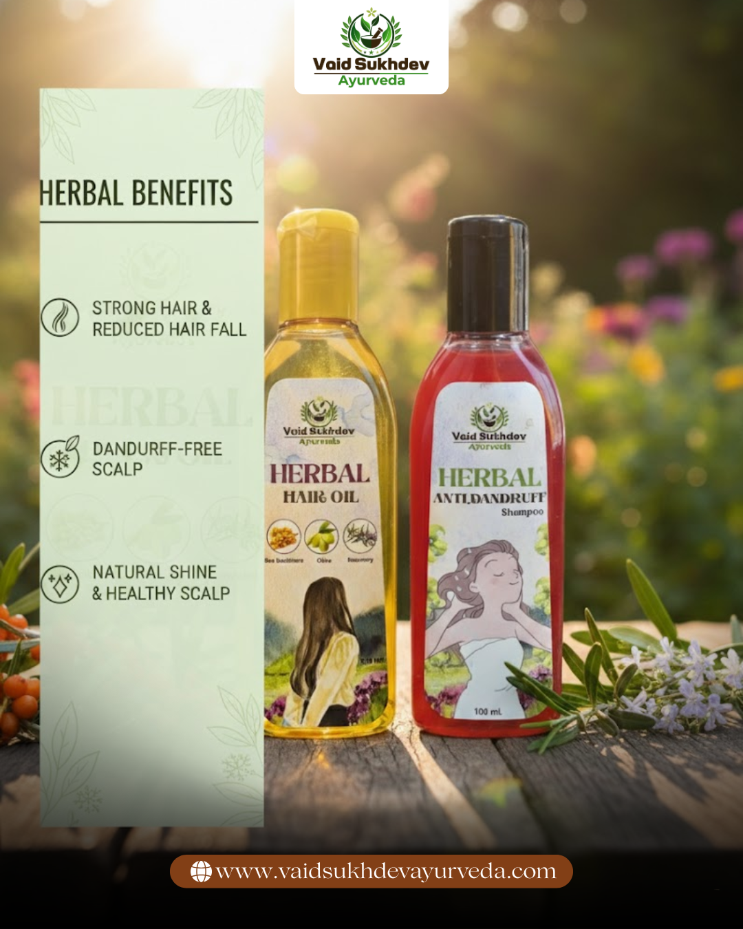 Vaid Sukhdev Ayurveda – Herbal Hair Oil & Anti-Dandruff Shampoo Combo